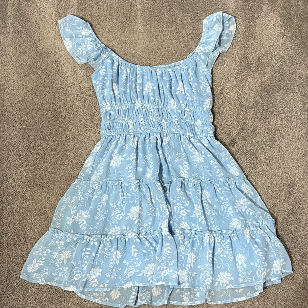 Light Blue Floral Ruffle Tiered dress